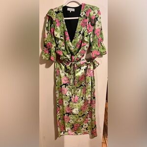 Floral Ruffle V-Neck Blouse Wrap around waist and Matching Wrap skirt